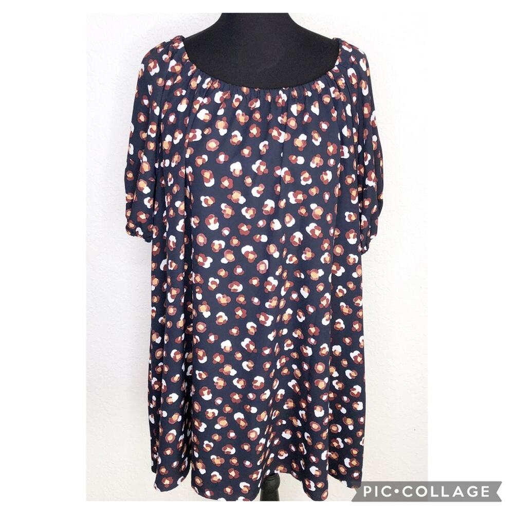 Ann Taylor navy blue red gold white shift dress size Medium